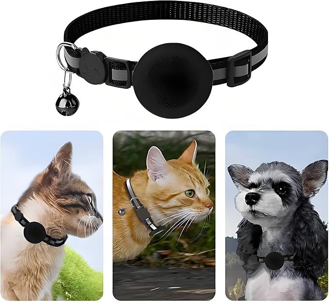 No Monthly Fee, GPS Alternative for Dogs & Cats, Adjustable PU Leather, Real-Time Tracking (Black Anti-Loss Device, A Small Black Scarf)