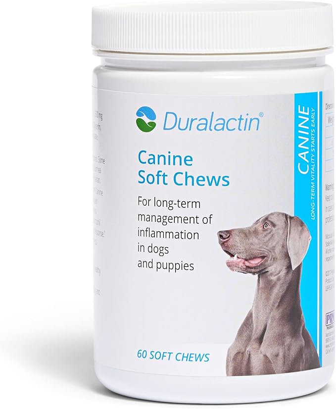 PRN Pharmacal Duralactin Canine Soft Chews - Joint Health Supplement for Dogs & Puppies to Help Reduce Chronic Soreness - Canine Chews Containing Dried Milk Protein - Chicken-Liver Flavor - 60 Chews