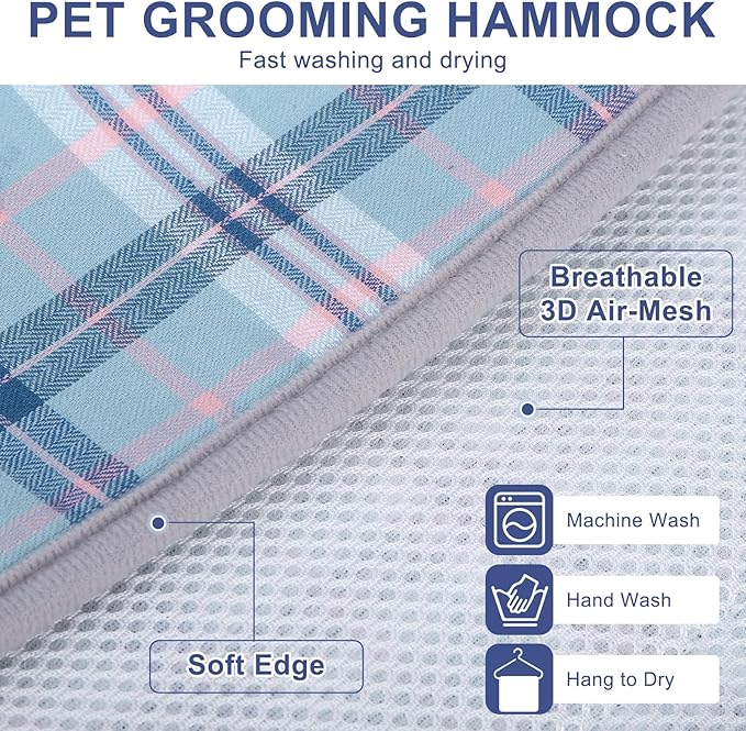 BEAUTYZOO Dog Grooming Hammock, Small Dog Sling for Nail Trimming, Dog Hanging Harness for Claw Care with Thick Fabric Neck Support Wide Strap Restraint Cat Grooming Hammock, Blue S