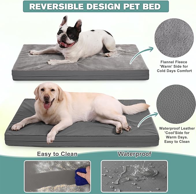 Waterproof Dog Bed Medium Size Dog, Orthopedic Washable Crate Pad 30 inch, Foam Pet Bed with Removable Cover Reversible, Outdoor Anti-Slip Kennel Pad 29"x18", Gray