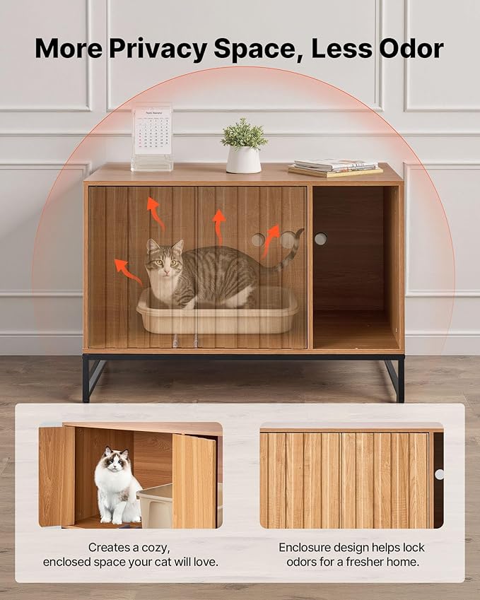 VEVOR Cat Litter Box Enclosure Furniture, 31.5 in Hidden Litter Box Cabinet with Scratch Pad & Storage, Waterproof Cat Washroom End Table Cat House, Fit Most of Litterbox, for Bedroom Living Room