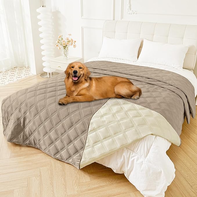Smiry Waterproof Dog Bed Cover Blanket 82x120, Soft Reversible Pet Blanket, Washable Leakproof Cats Dogs Couch Cover for Sofa, Couch, Furniture, Lattice, Taupe/Beige