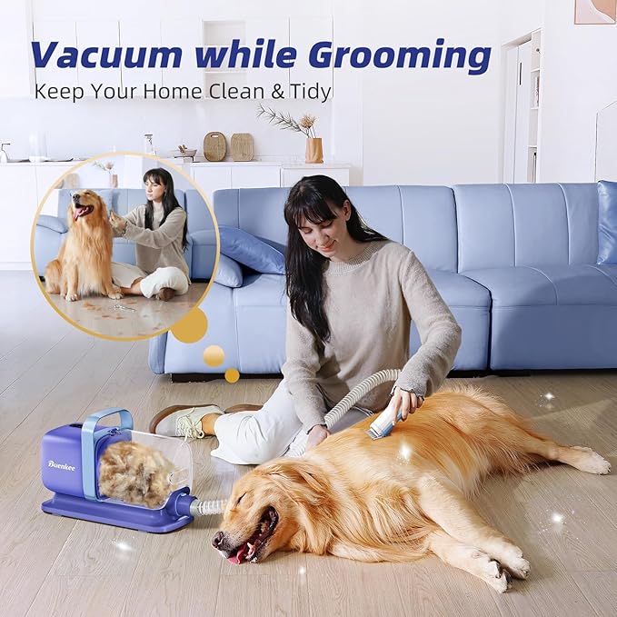 Dog Grooming Kit with Vacuum, 15000Pa Pet Hair Clipper and Shedding Brush, 50dB Low Noise, 2L Capacity, White