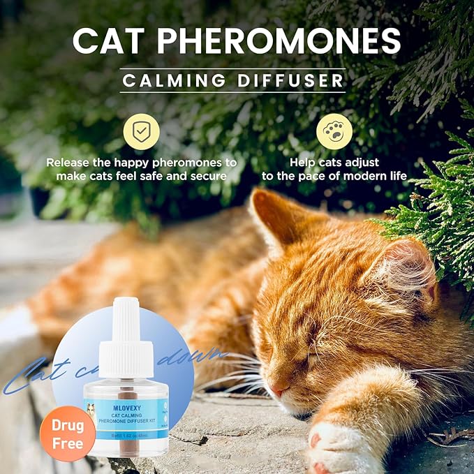 Cat Calming Diffuser for Cat Anxiety Relief, Cat Pheromones Calming Diffuser to Reduce Cat Scratching and Spraying, Multicat Calming Diffuser (2 Refills 1 Diffuser, 60 Days)
