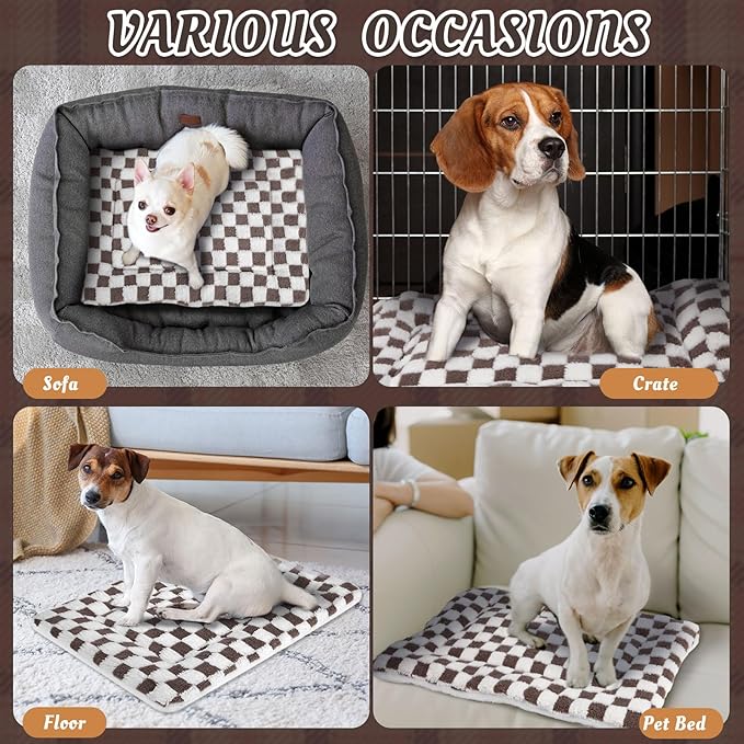 VitalCozy 2 Pack Self Warming Cat Mat Self Heating Pad Bed Reversible Machine Washable Reflects Body Heat Warm Thermal Pet Pad Crate Blanket for Feral and Indoor Cat(Dark Brown,21" X 14",Plaid)