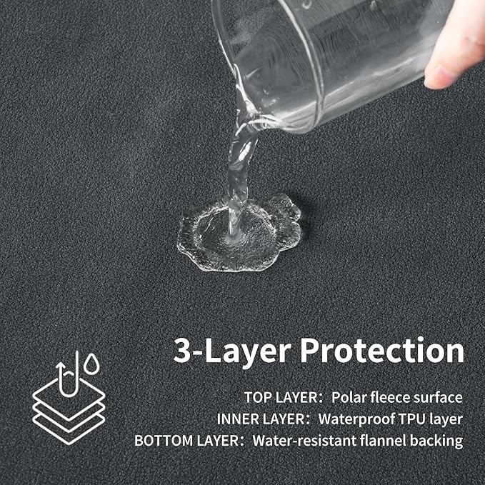 QiyI Waterproof Blanket for Bed King Size, Washable Reversible Bed Cover, Large Leakproof Stain-Resistant Furniture Protector for Travel & Camping, 80"x90", Dk Grey/Lt Grey