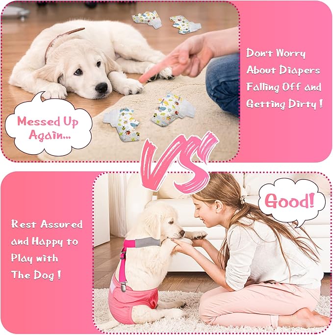 Saintrygo 2 Pcs Dog Suspenders for Diapers Female Male Belly Bands Canine Harness Keep Diaper on Your Pet for Small Medium and Large Dogs(Black, Pink,Small)