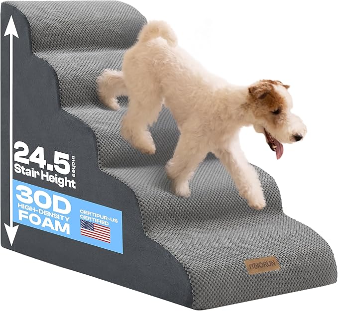 Dog Stairs for High Beds Up to 26", Extra-Tall 24.5" 5-Step Foam Pet Ramp with Washable Cover, Gentle Slope Steps, Bed & Couch Ladder for Small Medium Dogs & Senior Cat, Puppy Climbing Stairs