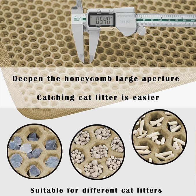 HCY&WLD 2-Pack Cat Litter Mat, Double Layer Honeycomb Waterproof Urine Proof Non-Slip Litter Trapping Mat, Less Waste, Easy to Clean Cat Litter Box Mat, Kitty Indoor Supplies (Khaki, 24x18 Inches)
