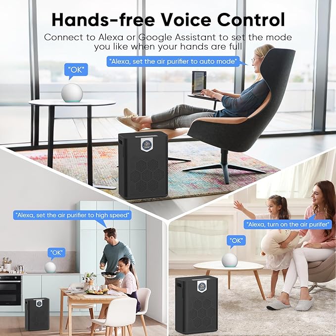 DAYETTE Smart Air Purifiers for Home Large Room with Fragrance, H14 Air Purifier with Washable Filters Up to 3000 Ft², APP & Voice Control & 22 dB Sleep Mode for Bedroom Living Room, Black