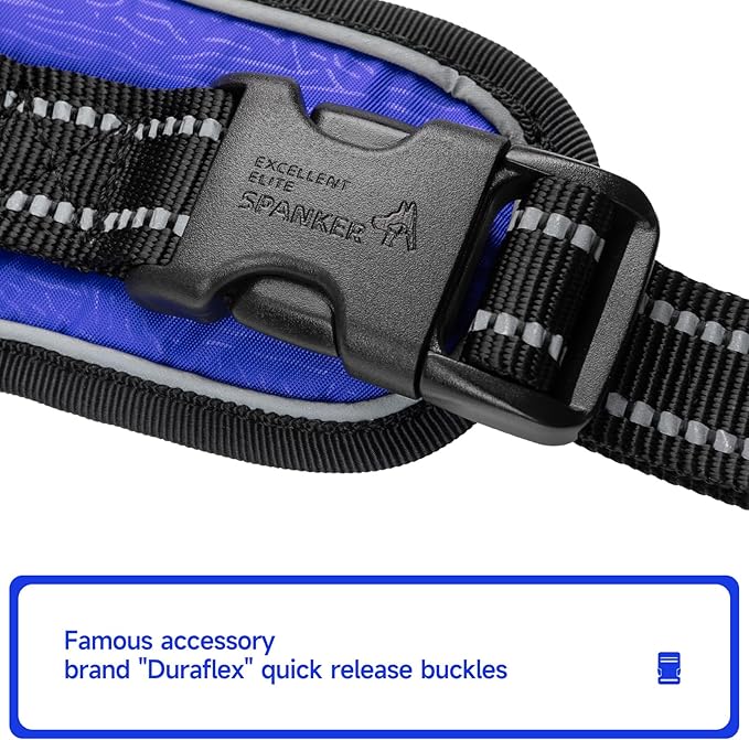 EXCELLENT ELITE SPANKER Nylon Reflective Dog Harness Adjustable No Pull Lightweight EVA Padded Vest Nameplate-Front Clip Service Dog Harness with Buckle for Medium Large Dogs (Blue, M)