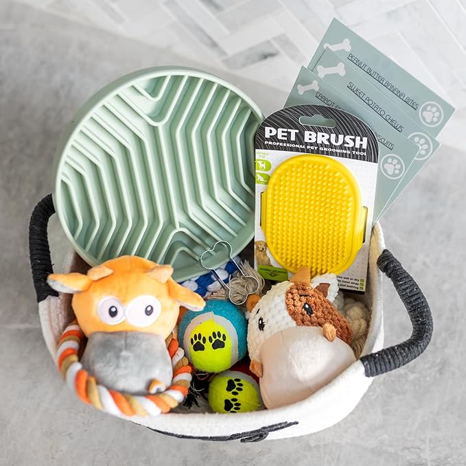 New Puppy Gift Basket - Premium Puppy Starter Kit and Dog Gift Basket with Dog Toys - Perfect Doggie Birthday Gifts and Puppy Necessities with Pet Toy Basket.
