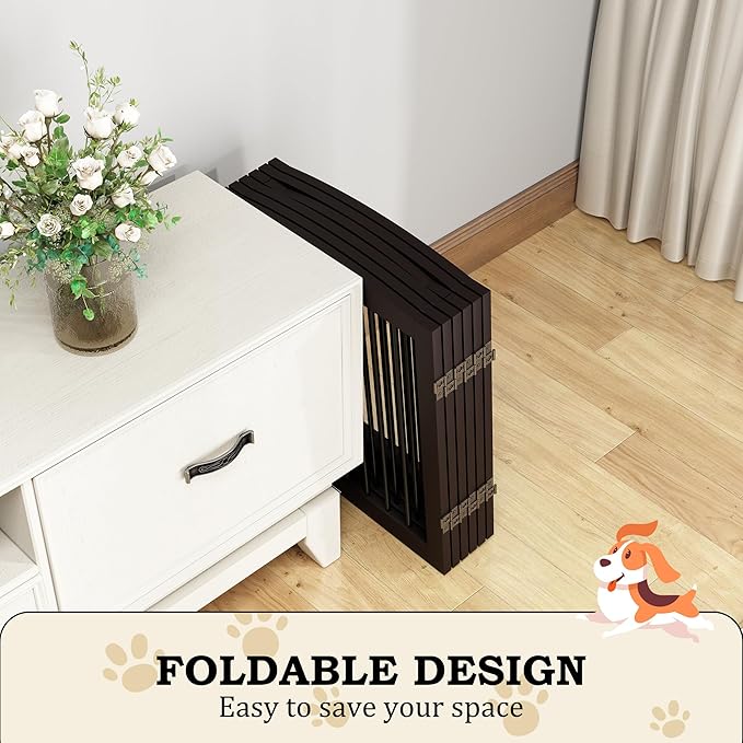 Freestanding Pet Gates with Walk Through Door, Dog Indoor Fence, Dog Gate for The House, Doorway, Stairs, Extra Wide Pet Gate, Support Feet Included, 120 Inch Wide, 6 Panels 24" Tall, Brown