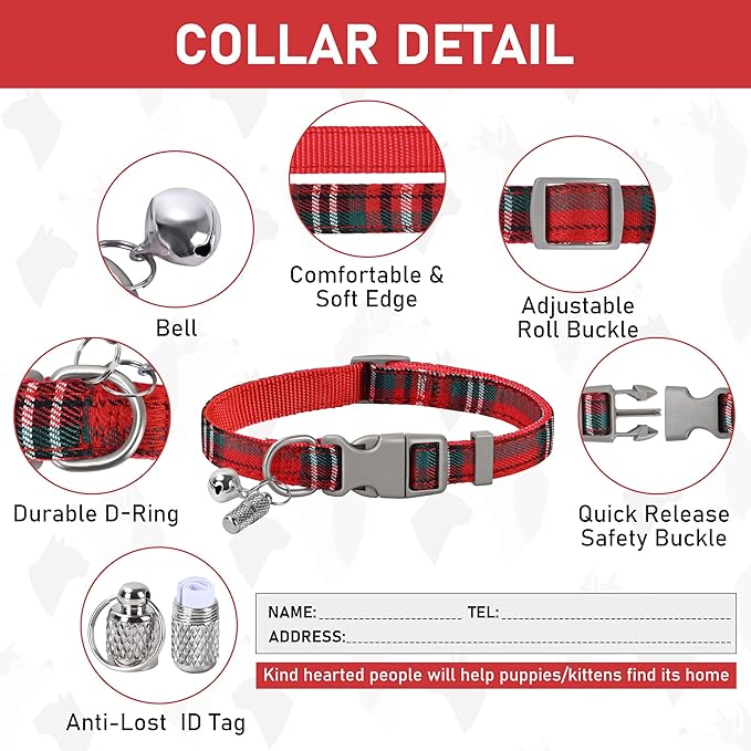 GAMUDA Small Dog Harness Collar and Leash Set, Step in No Chock No Pull Soft Mesh Adjustable Dog Vest Harnesses Plaid Reflective for Dogs Puppy Cats Kitten Rabbit (Warm Red, S)