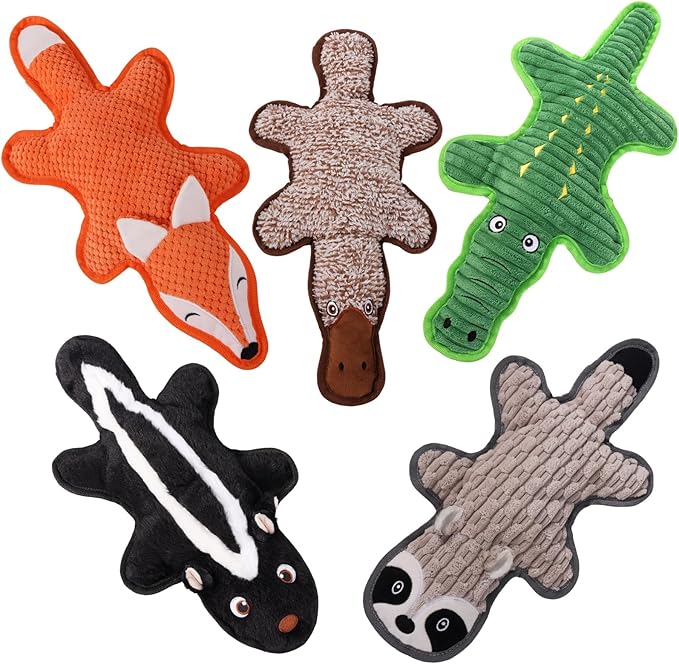 5 Pack No Stuffing Squeaky Dog Toys for Large Dogs - Interactive Durable Plush Chew Toy with Crinkle Paper, Safe Pet Toy for Small to Large Breed, Ideal for Puppy Gifts & Tug of War Toys