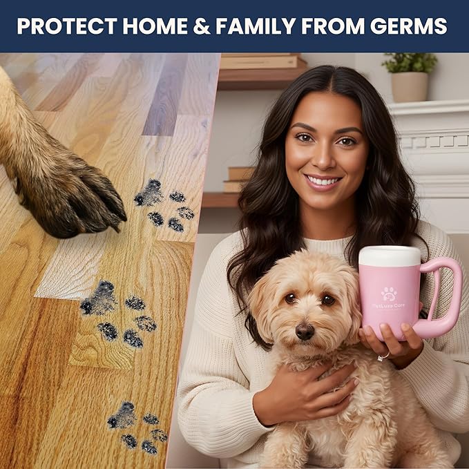 Dog Paw Cleaner Kit - Includes Paw Washer Cup, Towel, Pet Bath Brush & Moisturizing Balm - Dog Foot Washer for Muddy Paws, ideal for Small & Medium Dogs (Pink, Medium)