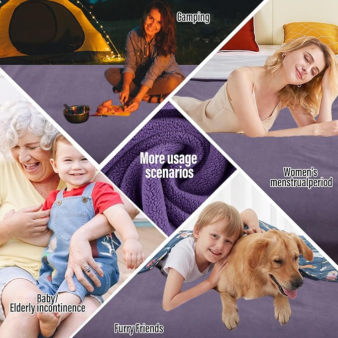 Waterproof Blanket for Bed, 80"x90" Leak-Proof Design, Reversible & Washable King Size Waterproof Blanket, Large Water Resistant Blankets, Reusable (Deep Purple/Light Purple)