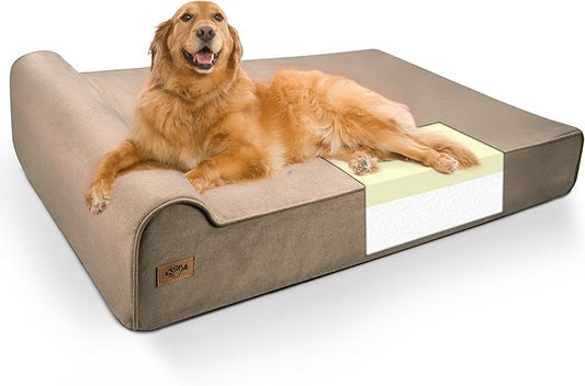 Sytopia XXL 35D Memory Foam Dog Bed, 7 Inch Thick Extra Large Orthopedic Couch for Senior Dogs Over 100 Pounds, Water Resistant and Washable Cover, Liner, Brown