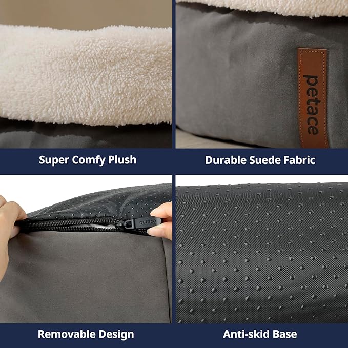 Self Warming Cat Bed, 17.7" x 13.7" Anti-Slip Soft Round Thermal Pet Cushion Bed for Kittens, Cats, Puppies and Small Dogs, Gray