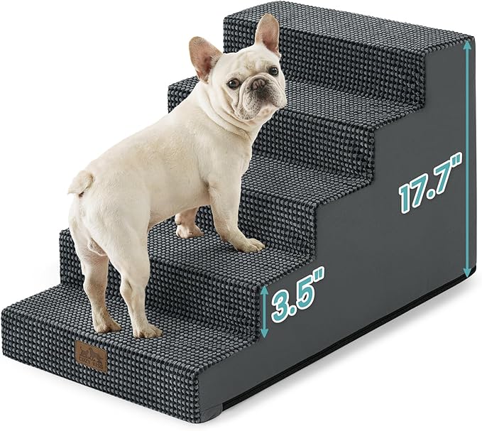 Dog Stairs for Small Dogs 17.7" H, 5-Step Gentle Incline Pet Step for Couch and Beds, Non-Slip Dog Ramp for Puppy Doggie Senior Cats, 17.7x29.5x17.7 Inch, Charcoal Grey