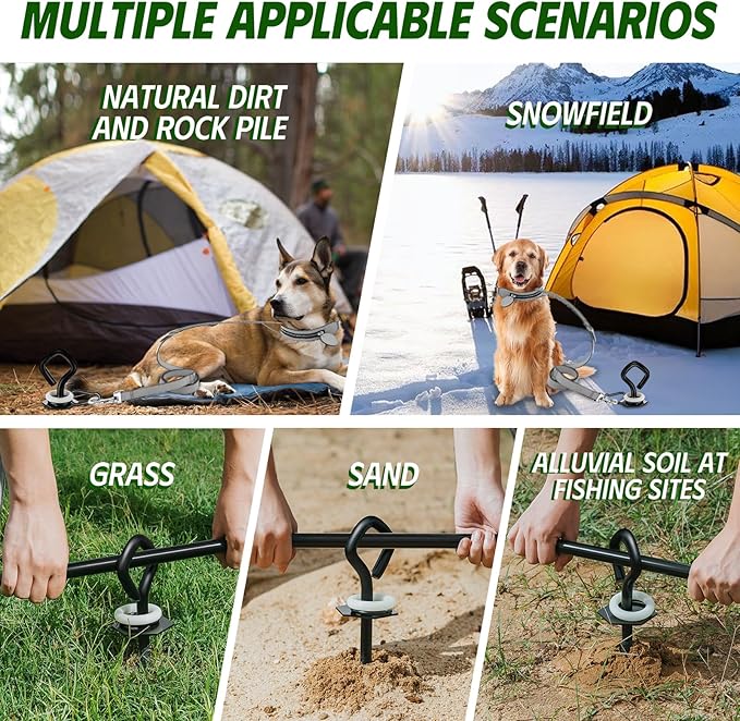 Dog Tie Out Stake for Outdoor Adventures - Glow in The Dark, Heavy Duty - for Large Dogs Up to 210 lbs, Rust-Proof, Durable - Portable for Camping, Beach, or Yard - Compatible with Any Leash