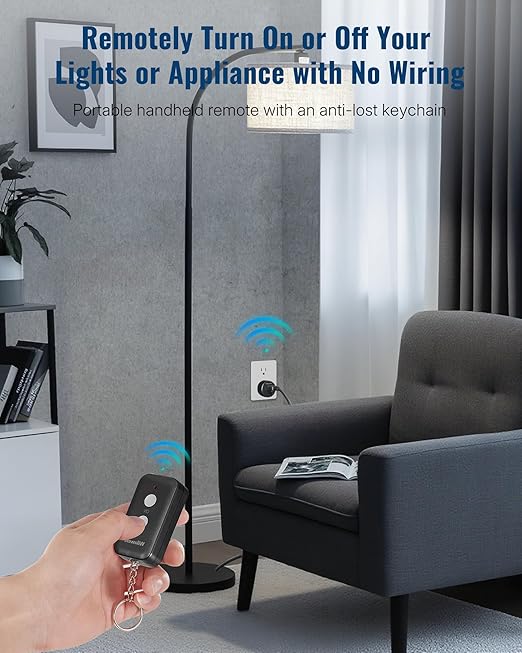 Black Remote Control Outlet, WILAWELS Wireless Remote On Off Switch for Outlet, Remote Light Switch for Lamp, Light, Programmable, 100ft RF Range, 15A/1875W, Battery Included, FCC Listed H11RC1106