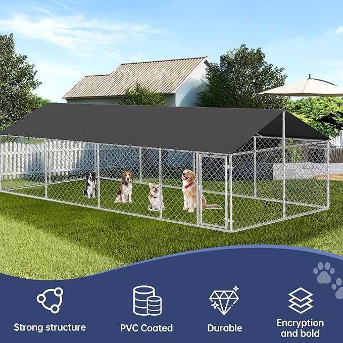 Outdoor Dog Enclosure Heavy Duty Dog Kennel House Mesh Dog Big Cage Pet Kennel Steel Fence with Secure Lock