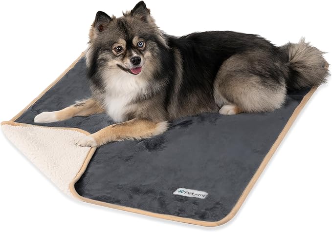 PetAmi Waterproof Dog Blanket for Small Medium Dogs, Pee Proof Pet Blanket for Couch Bed, Reversible Water Proof Blanket for Puppy Indoor Cat, Soft Dog Fleece Blankets Washable, 29x40 Gray/Beige