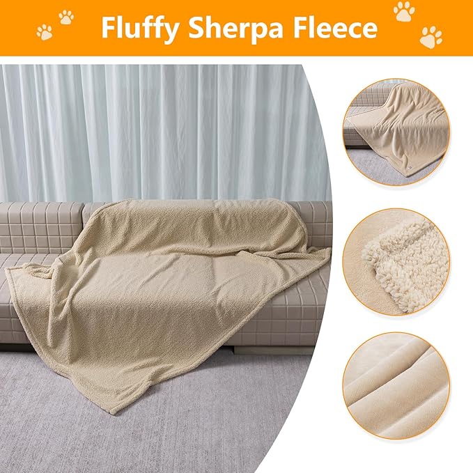 Waterproof Dog Blanket Reversible Pet Bed Cover Puppy Fluffy Cream Blankets Leakproof Sofa Couch Cover Cat Pet Blanket for Warm Washable-XXL