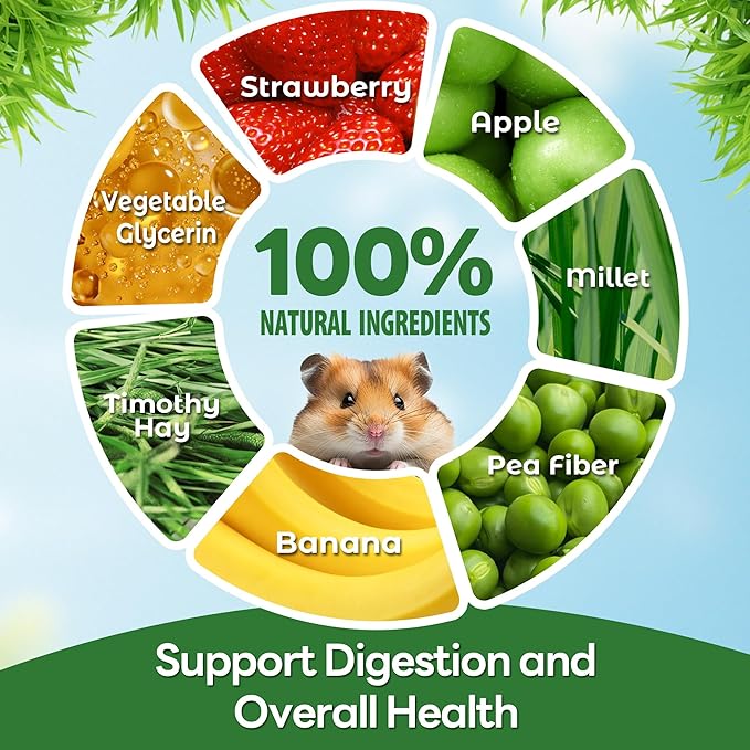 TEEWY Guinea Pig Chew Toys, Prevent Teeth Overgrowth, Natural Timothy Grass & Vegetables, Hamster Chew Toys, Guinea Pig Toys, Chinchilla Toys, 4PCS, Grass Patch & Flowers