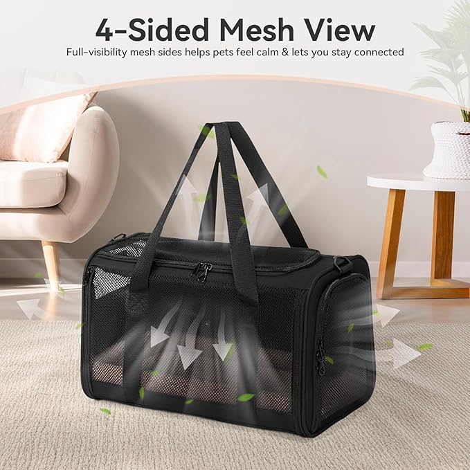 PETSFIT Cat Car Carrier for Small/Medium Cats Dogs, 18"x11"x11" Airline Approved Cat Carrier, with Patent Safety Buckles and Escape-Proof Zipper - Safeguarding Car Travel, Airplane, Vet, Outdoor