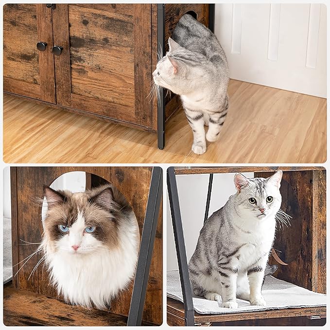 HOOBRO Litter Box Enclosure with 2 Storage Shelves, Tall Litter Box Furniture Hidden with Charging Station, Indoor Hidden Litter Box Furniture with Plush Mat, Rustic Brown and Black BF70UMW01