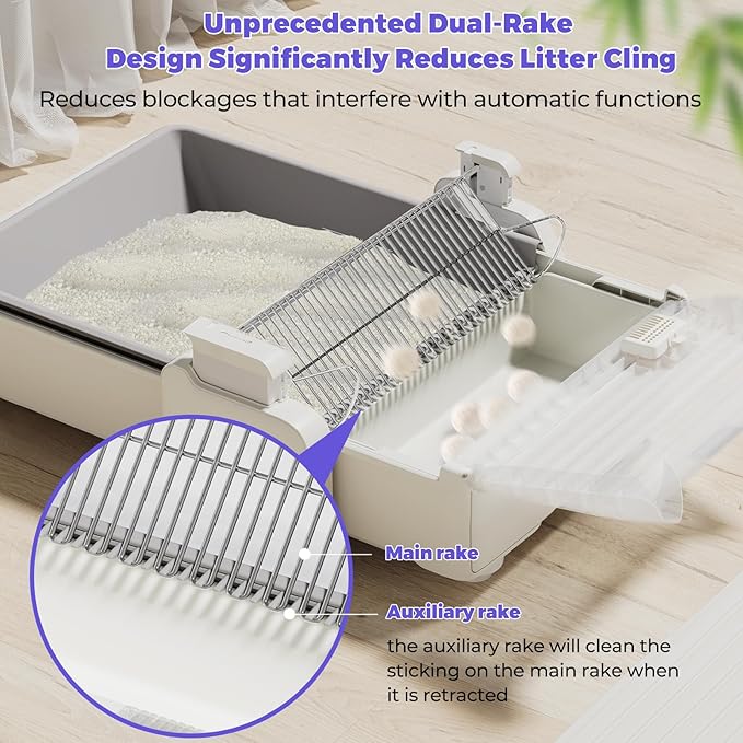 Open-Top Self Cleaning Litter Box, 2025 Upgraded Extra Large Automatic Cat Litter Box for Multiple Cats, Safety Sensors/App Control/Odor Control/Easy Clean - Includes 5 lbs Premium Cat Litter