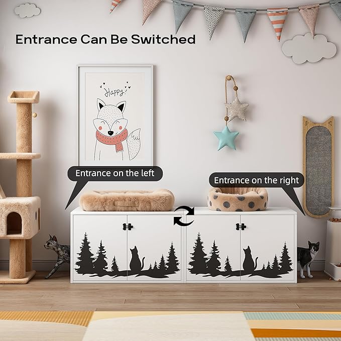 Cat Litter Box Enclosure Furniture Large Hidden Litter Box Cabinet with Removable Divider Decorative Litter Box Cat Washroom Fit Most of Litter Box