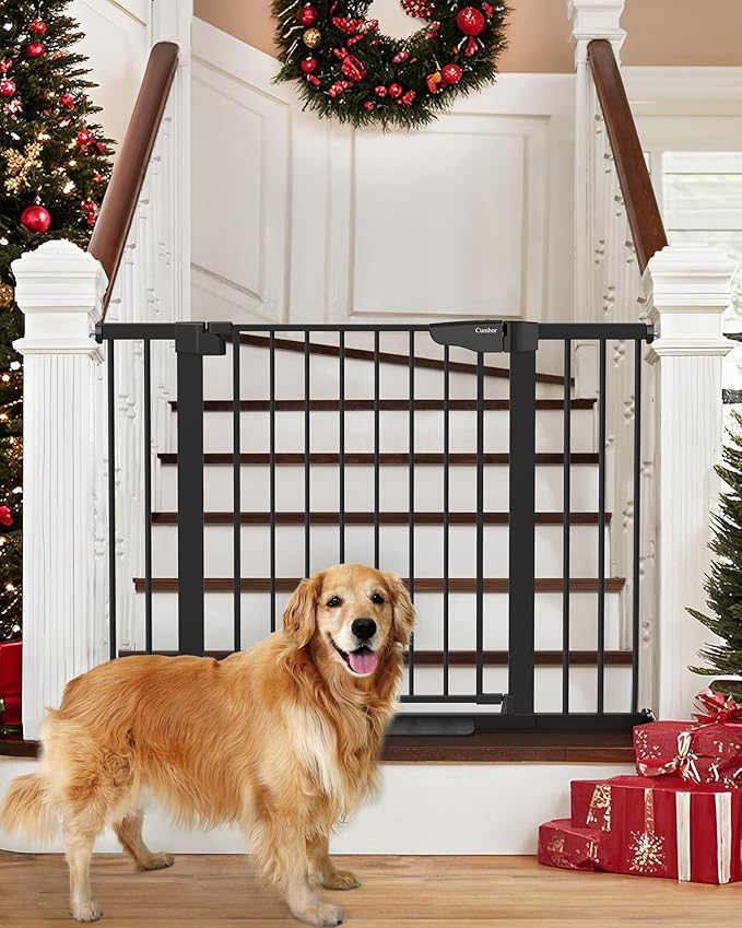 Cumbor 29.7-46" Baby Gate for Stairs, Mom's Choice Awards Winner-Auto Close Dog Gate for The House, Gifts for Mom, Easy Install Pressure Mounted Pet Gates for Doorways, Black