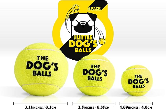The Little Dog's Balls, Dog Tennis Balls, Yellow 6-Pack,Strong Toy for Agility Training, Puppy Training, Play, Exercise & Fetch, 1.9 Inches Diameter