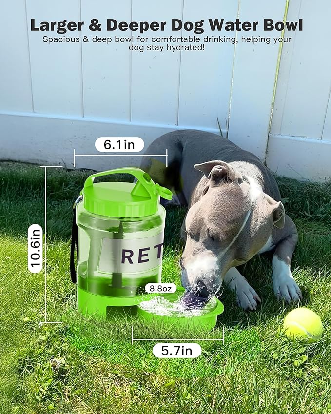 Dog Water Bottle Travel Bowl - 77oz Large Portable Dog Water Bowls Dispenser for Camping Essentials Hiking Traveling Beach Car Park Accessories, Leak Proof Pet Drinking Bottle Dispenser, Green