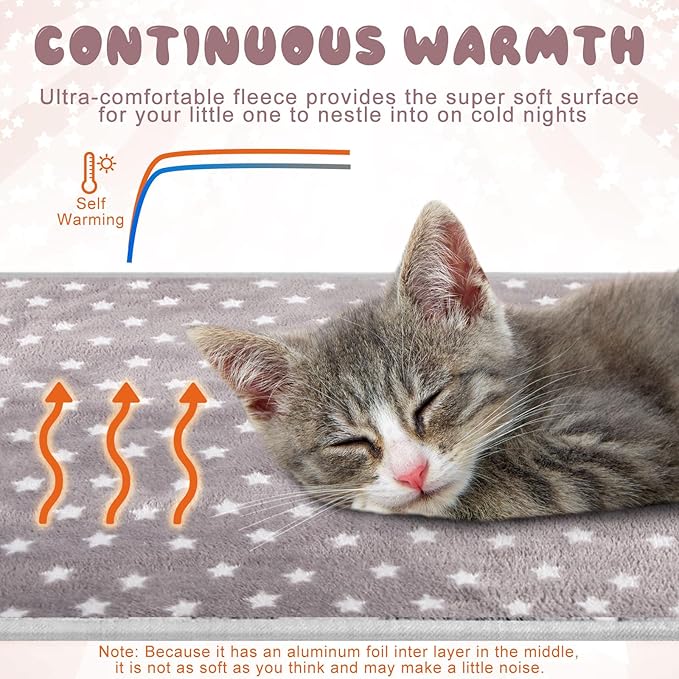 2 Pcs Large Self Warming Cat Pad Self Heating Cat Mat Bed Dog Crate Pet Blankets Thermal Heated Bed Mat for Outdoor Indoor Newborn Kittens Puppies Dog(Small Star,24 x 18)
