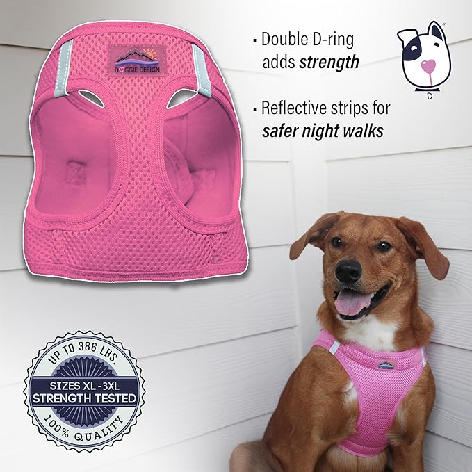 Doggie Design Dog Harness - No Choke Dog Harness, Dog Vest, Mesh Polyester, Pet Harness, Simple Step in and Go Design, Harness for Dog - Candy Pink, 2XL