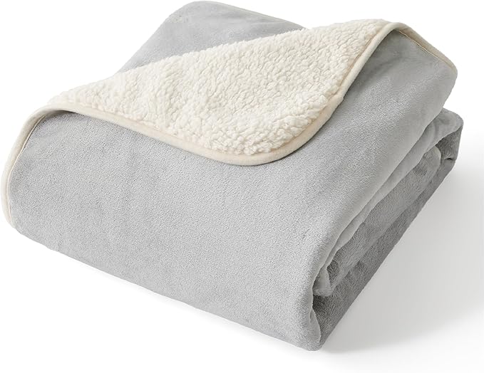 Bedsure Waterproof Dog Blankets for Small Dogs - Small Cat Blanket Washable for Couch Protection, Sherpa Fleece Puppy Blanket, Soft Plush Reversible Throw Furniture Protector, 25"X35", Light Grey