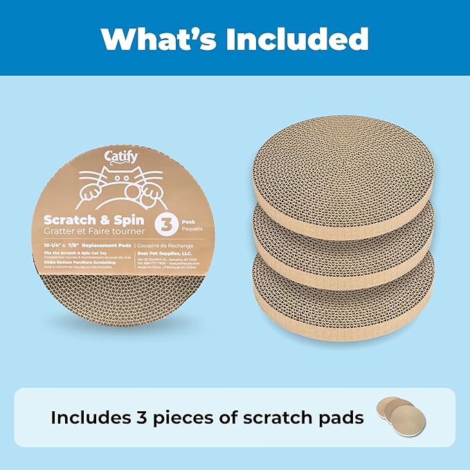 Best Pet Supplies Catify Cat Scratcher, Fun Interactive Scratchers, Posts, Poles, Claw Safe, Furniture Saver Indoor Play Support Natural Cat Behaviors Heavy Duty - 3 Pack Round