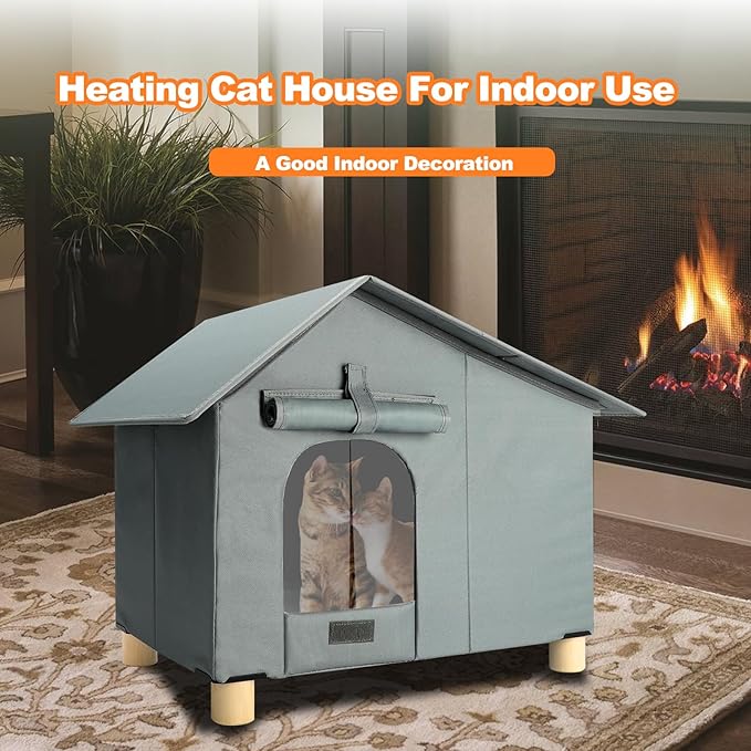 YUEPET Heated Outdoor Cat House for Winter, Elevated Weatherproof Cat House with Thermostatic Heating Pad for Outside, Warm Feral Cat Shelters for Outdoor Several Cats Stray Cats