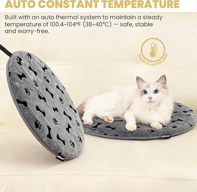 Heated Pet Pad for Dogs and Cats, Waterproof Heating Mat with Chew-Resistant Cord, Constant Warmth for Indoor & Covered Outdoor Use, Multiple Sizes and Colors (Grey, R: 16" × 16" × 1.3")