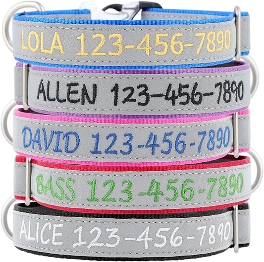 Personalized Dog Collar with Embroidered Name & Phone Number – Custom Adjustable Nylon Collar for Small Medium Large Dogs – Reflective Pet Collar with Quick Release Buckle