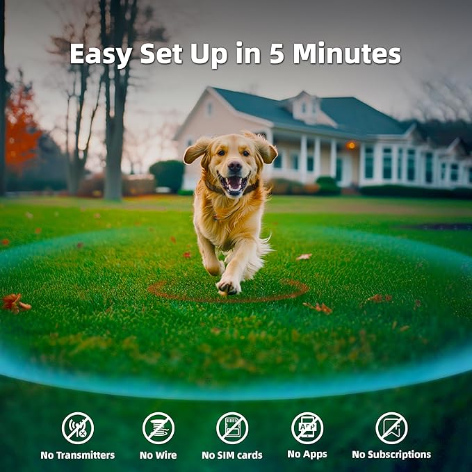 Invisible Dog Fence GPS Dog Wireless Fence – No Transmitter, No App, Works in -20℃ and +60℃,IPX7 Waterproof Rechargeable Collar, Adjustable Radius 75–2995 ft, for Medium/Large Dogs