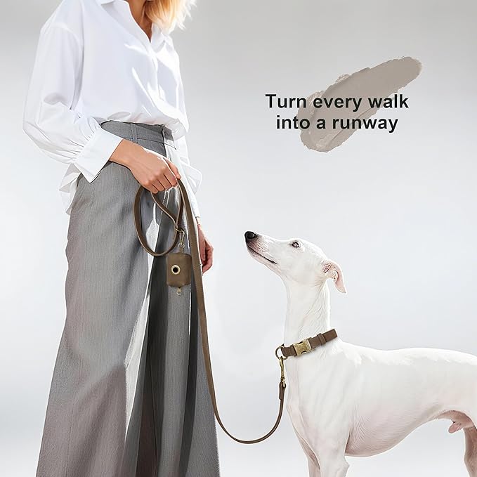 Didog Soft PU Leather Dog Collar, Stylish Quick Released Dog Collars for Medium Dogs, Easy Clean Adjustable Pet Collar for Daily Walking, Brown, M Fit 13-21" Neck