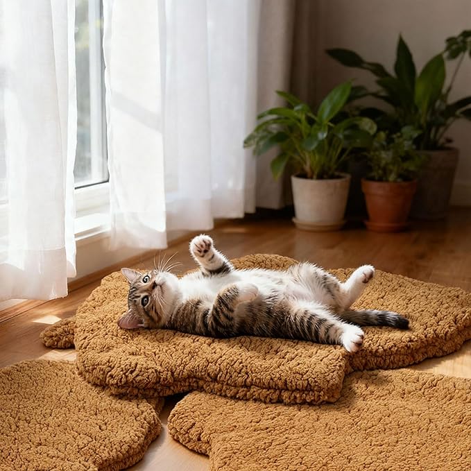 3 Pack Self Warming Cat Dog Bed Leaf Shape Self Heating Pet Mat Non Electric Washable Thermal Sleeping Pad Plush Heated Pet Mat for Crate Floor Indoor Outdoor(Orange,Large-19 x29)