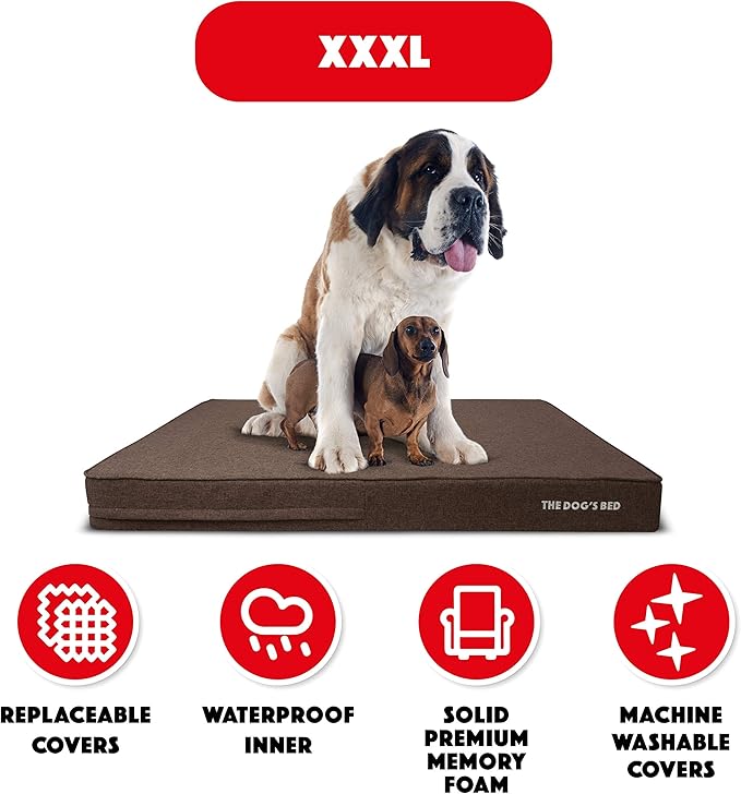 The Dog’s Bed Orthopedic Memory Foam Dog Bed, XXXL Brown Linen 64x44, Pain Relief for Arthritis, Hip & Elbow Dysplasia, Post Surgery, Lameness, Supportive, Calming, Waterproof Washable Cover