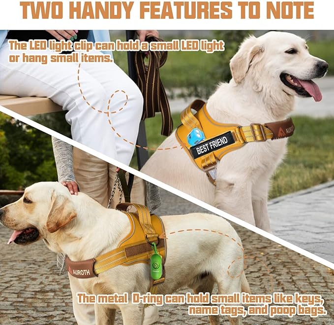 AUROTH Dog Harness and Leash Set, Soft Padded Dog Vest with 5.25FT Dog Leash, No Choke, Easy On Pet Vest, Adjustable Reflective No Pull Dog Harness for Large Dogs, Easy Walking and Training