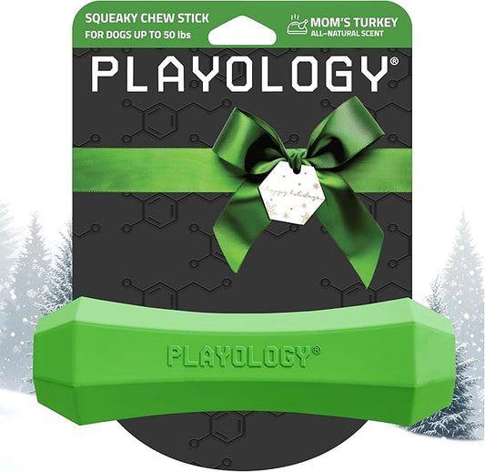 Playology Dog Toys | Durable Squeaky Chew Stick for Dogs | Medium Mom's Turkey Scented Toy - Easy to Clean and Made from Non Toxic Materials